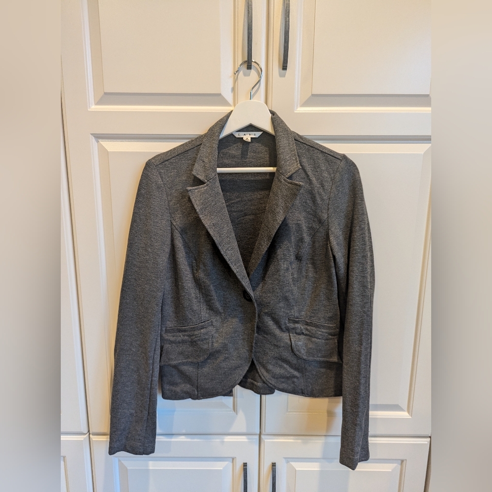 CAbi faux leather collar medium gray blazer